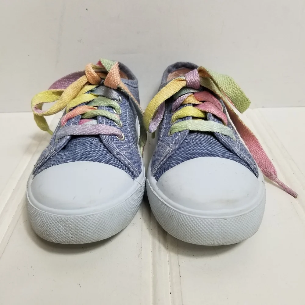 Bobbie Brooks Sneakers Girls 12 Canvas Rainbow Lace Up Lightweight Blue Casual